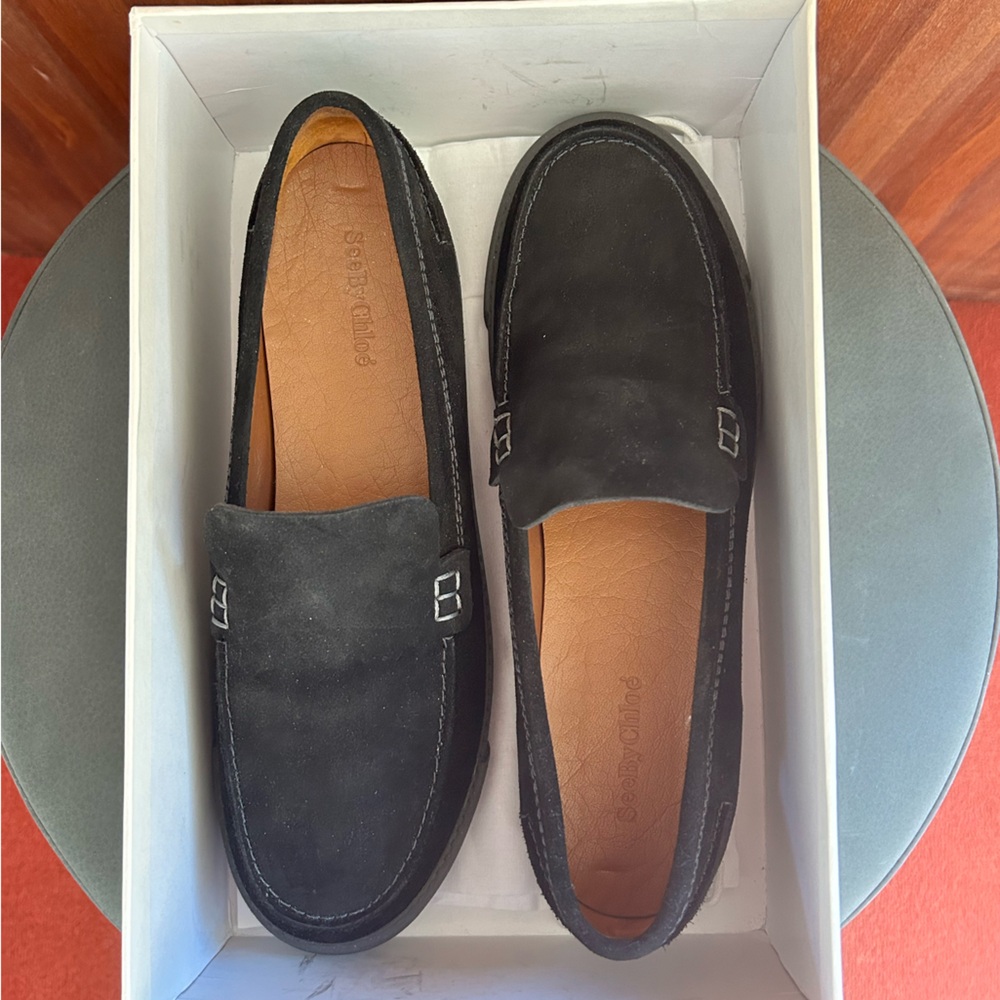 SEE BY CHLOÉ: Black suede loafer, new with box